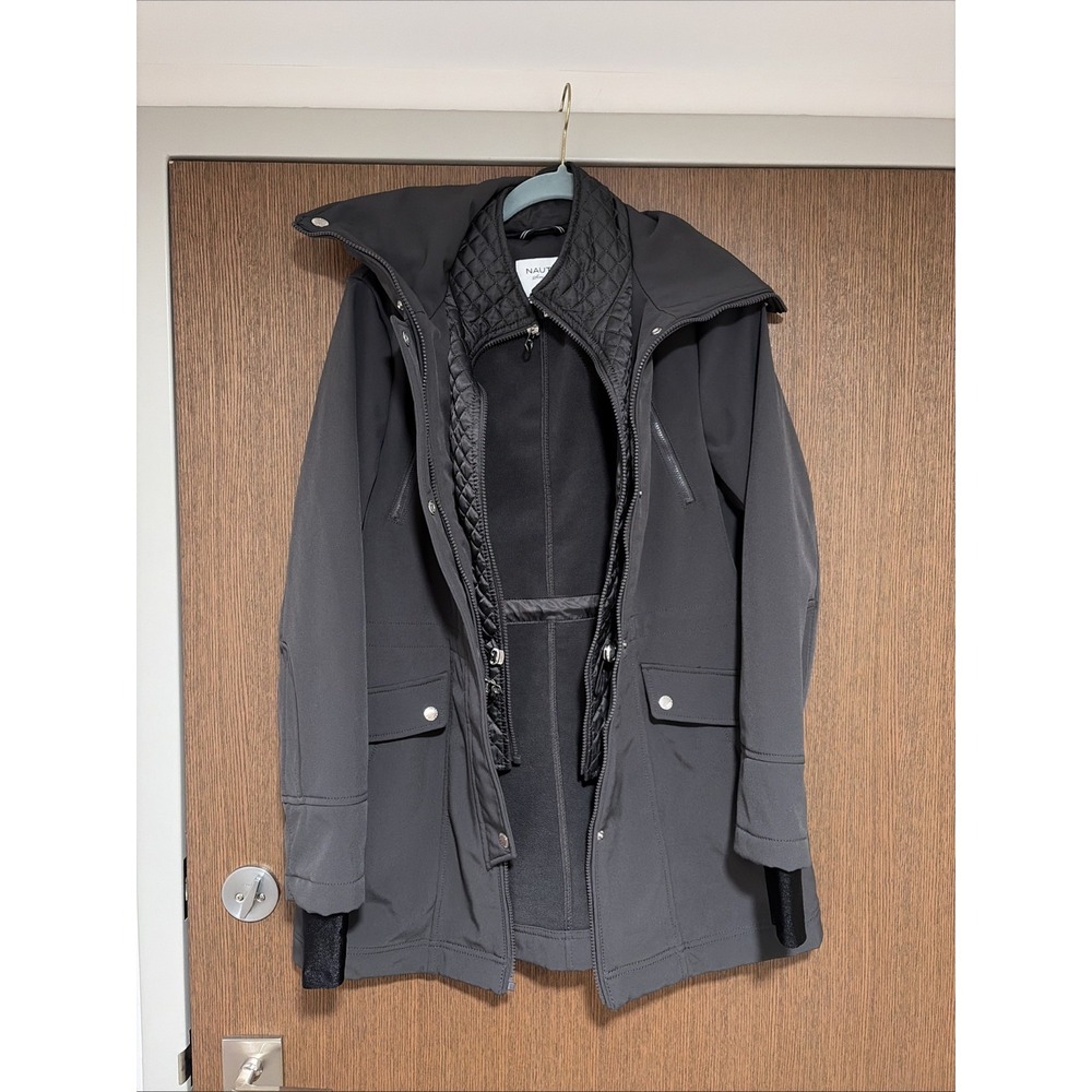 Soft shell Women's Nautica Insulated Long Coat Grey Winter Sports Coat Trendy